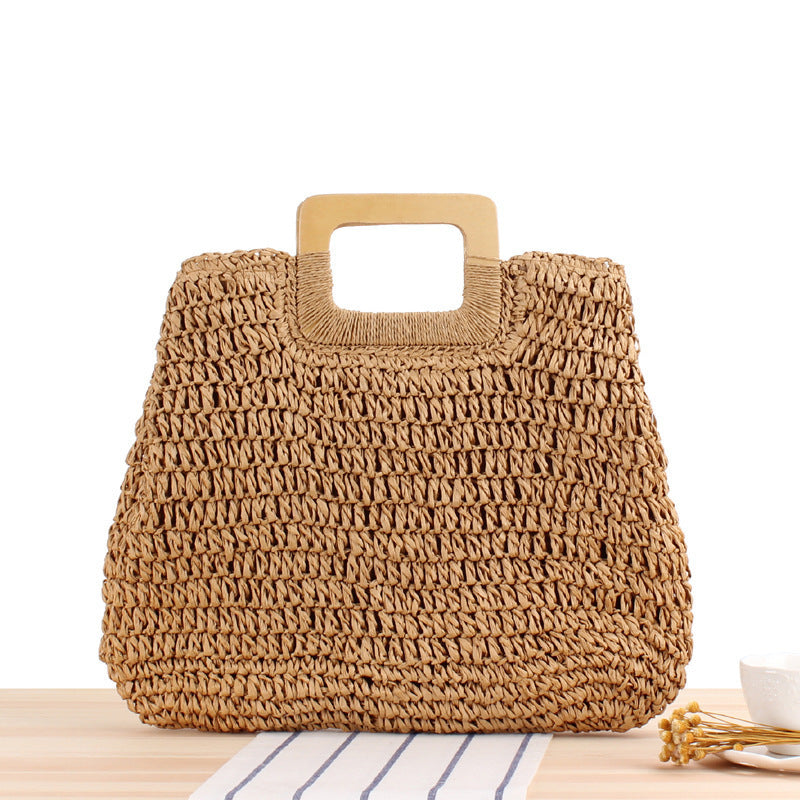 Handcrafted basket bag with modern wooden handle Stornfield