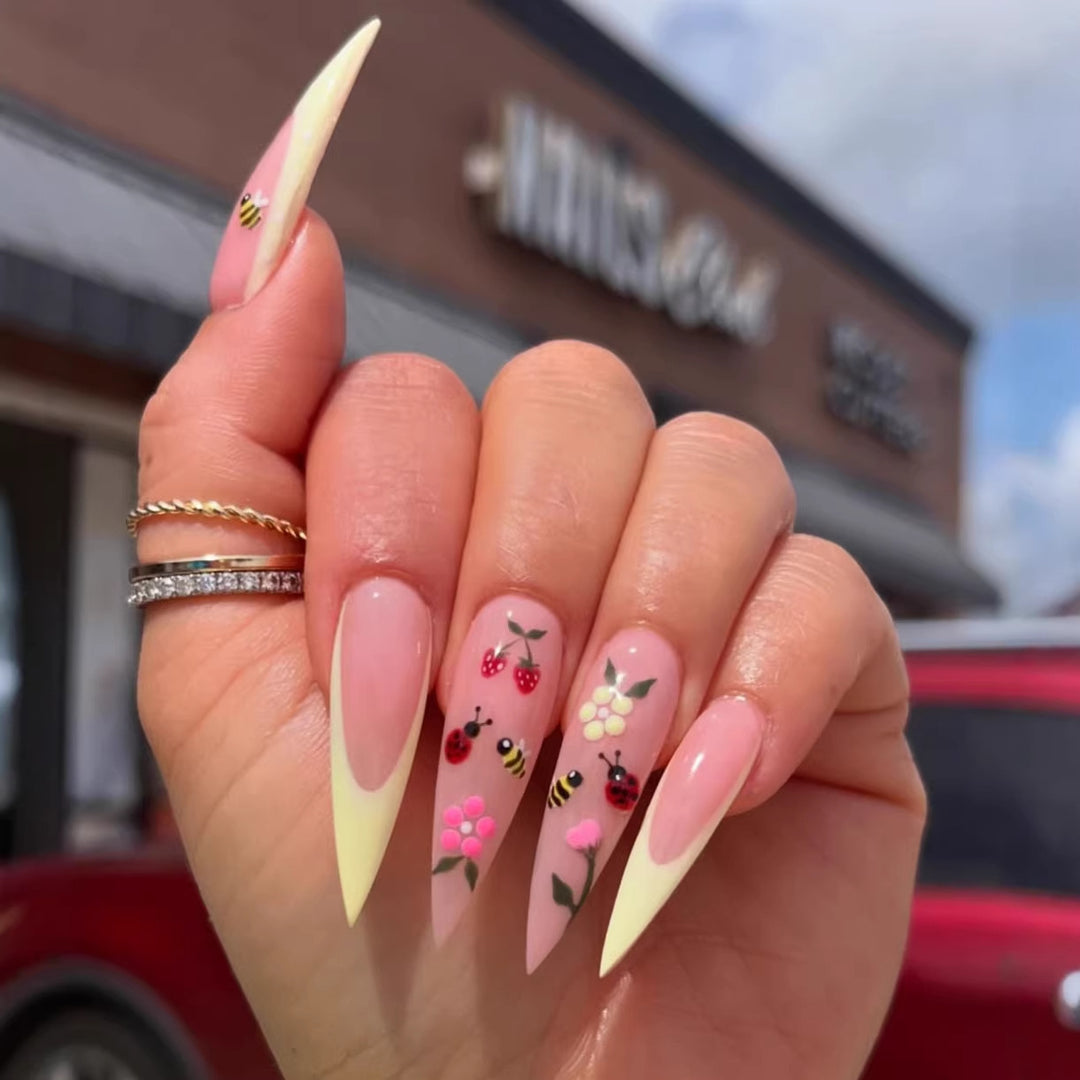 Artificial nail set with colorful spring design and elegant tips Stornfield