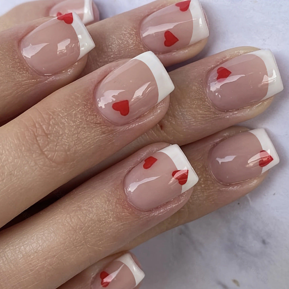 Heart-Embellished French Tip Press-On Nails Stornfield