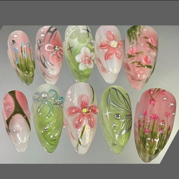 Artistic Floral Press-On Nail Art Set 1790745835