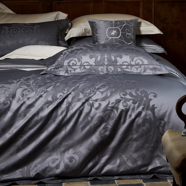 Luxury Jacquard Damask Cotton-Sateen Duvet Cover Set with Envelope Pillow Shams