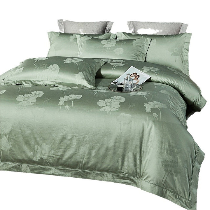 Silky Jacquard Floral Duvet Cover Bedding Ensemble with Hidden Zipper and Pillow Shams