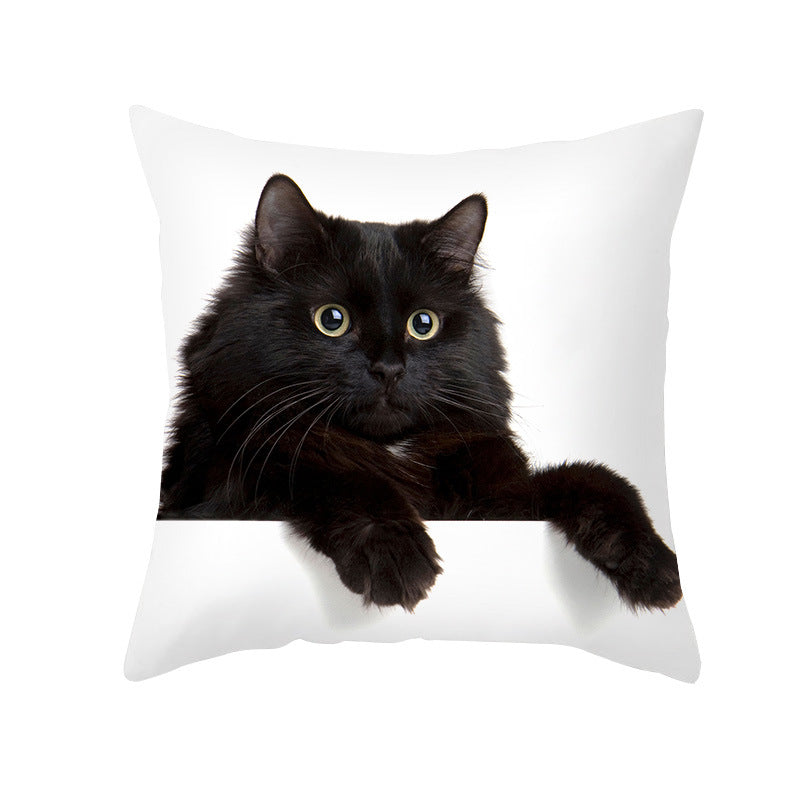 Photoreal Cat Portrait Square Pillow Cover with Concealed Zipper Linen-Blend