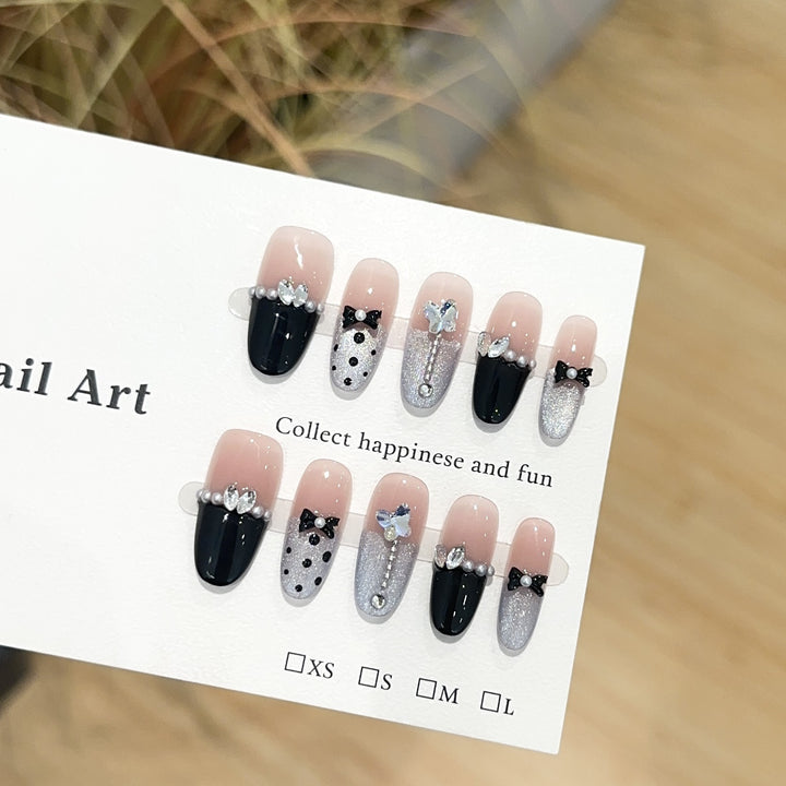 Glamorous Bow-Embellished Press-On Nail Set
