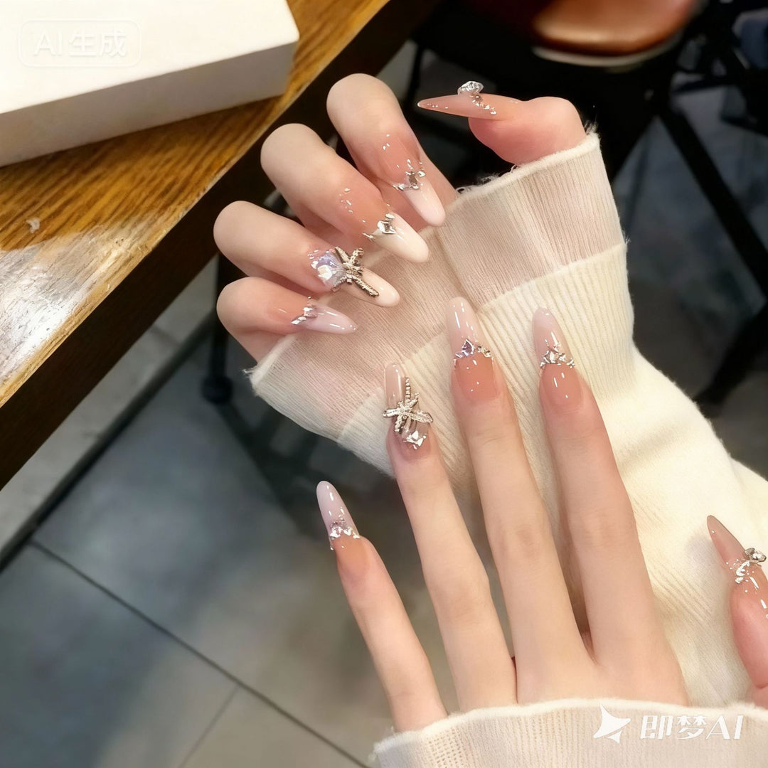 Artificial nail set with elegant crystal decorations and ombre effect Stornfield
