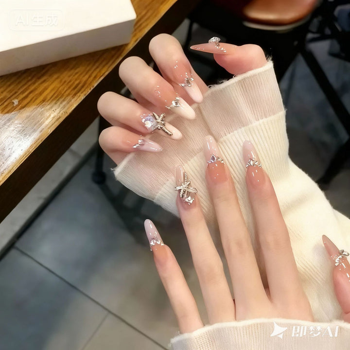 Artificial nail set with elegant crystal decorations and ombre effect Stornfield