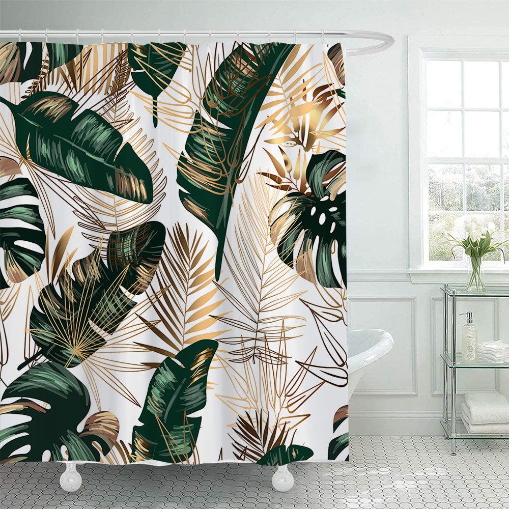 Tropical Leaf Print Shower Curtain Stornfield