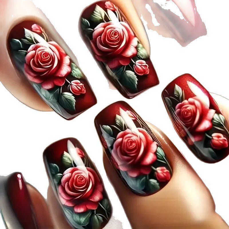 Floral Rose Acrylic Nail Art Stornfield