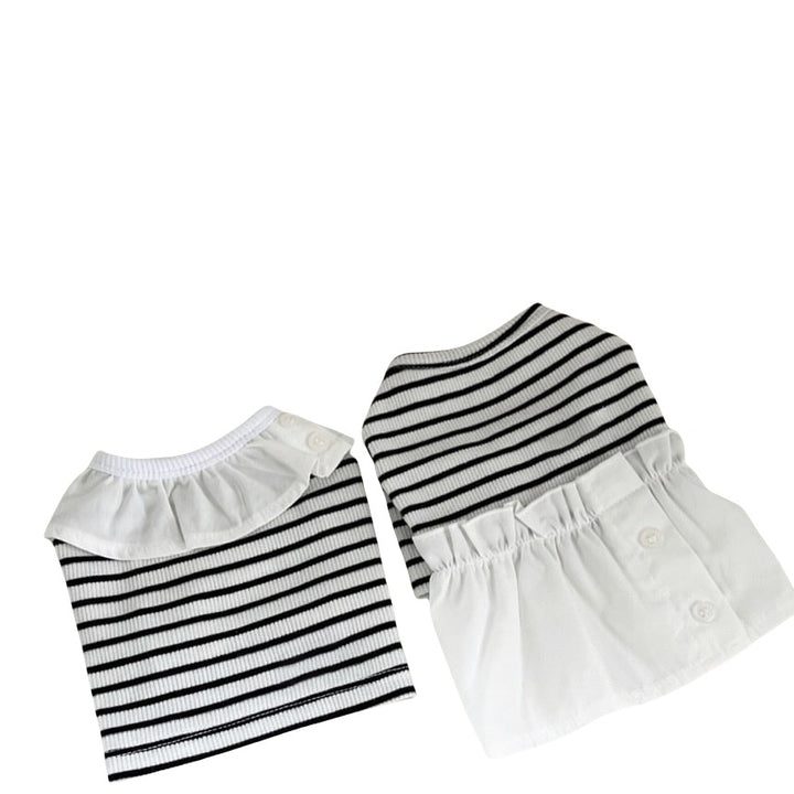 Striped Cotton Knit Pet Dress with Ruffled Skirt and Button-Back Closure