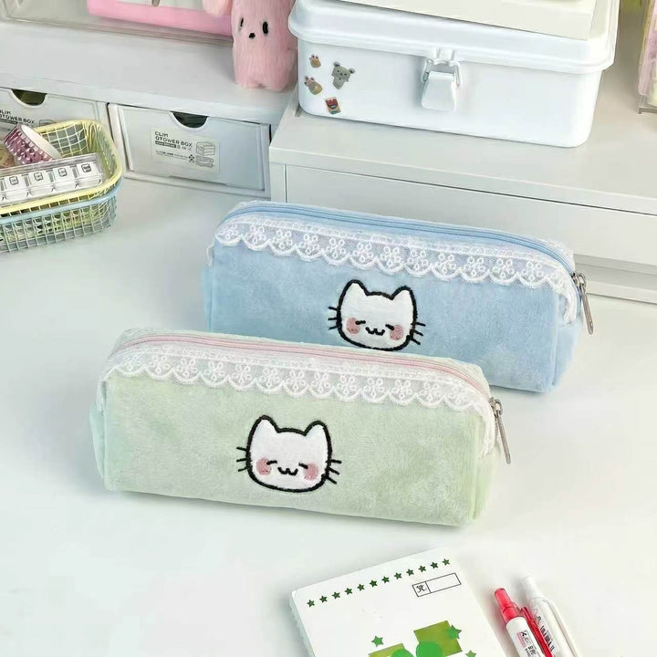 Plush Cat Face Pencil Case