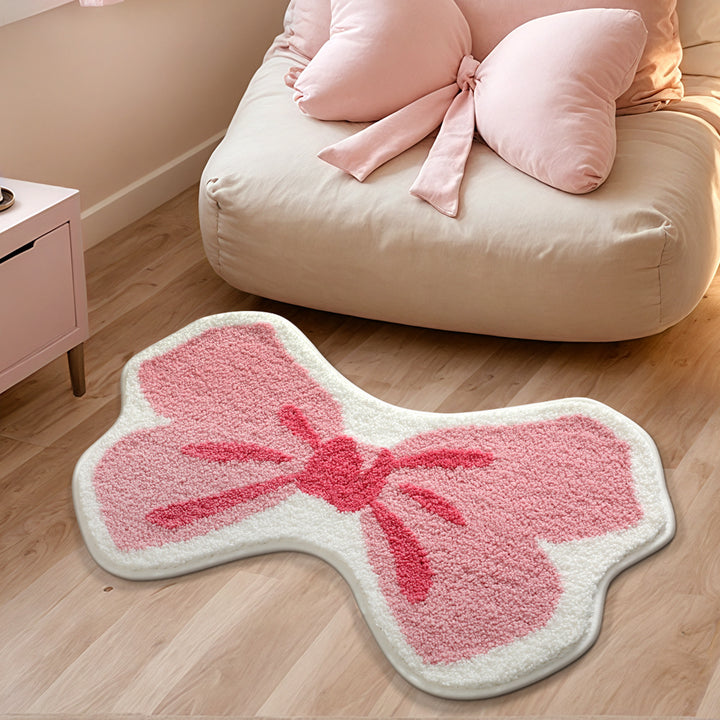 Shaped Bow-Accent Plush Contour Bath Rug with Non-Slip Backing