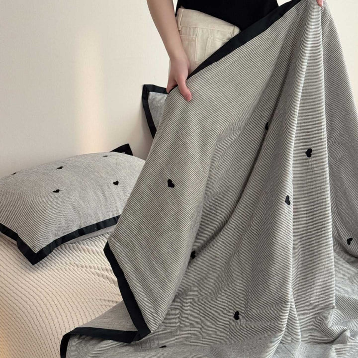 Quilted Lightweight Cotton Bedspread with Fine Pinstripe Texture and Contrast Piping