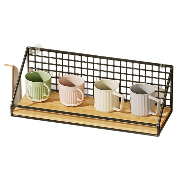 Ventilated Grid Wall Shelf with Wood-Look Tray and Clear Suction Mounts