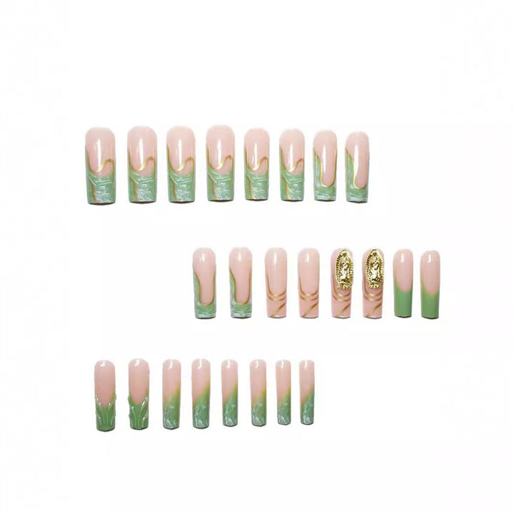 Artistic Press-On Nail Extensions with Gold Detailing Stornfield