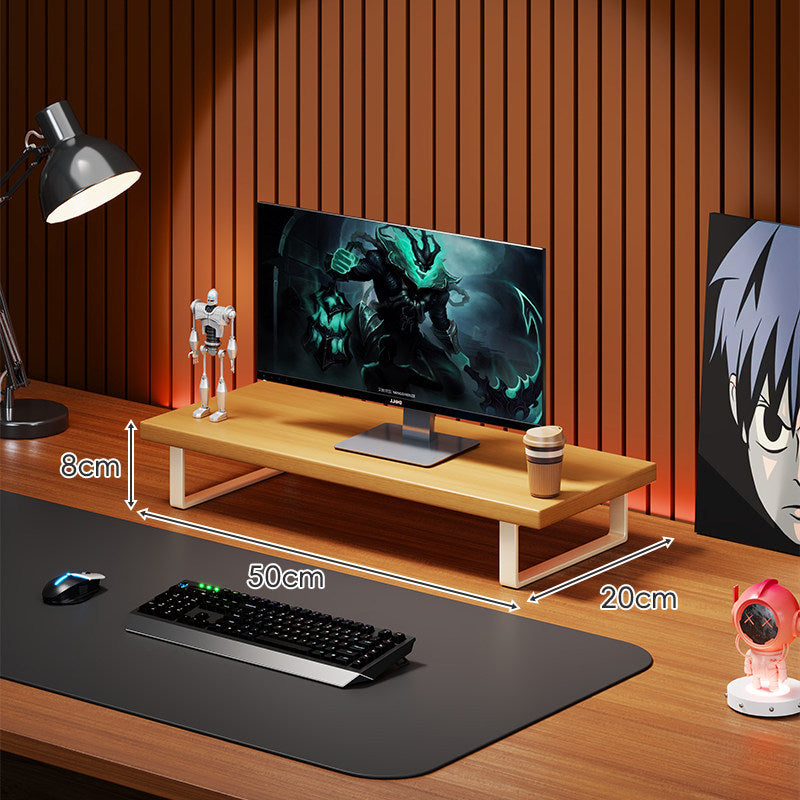 Wooden Monitor Riser Stand with Metal Frame and Cable Management