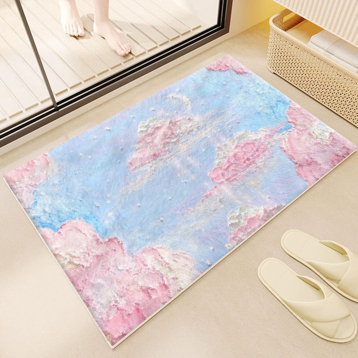 Floral Cloud-Patterned Bath Mat for Bathroom