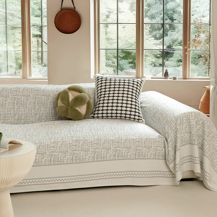 Customizable sofa cover and furniture throw made of cotton-linen with jacquard structure Stornfield