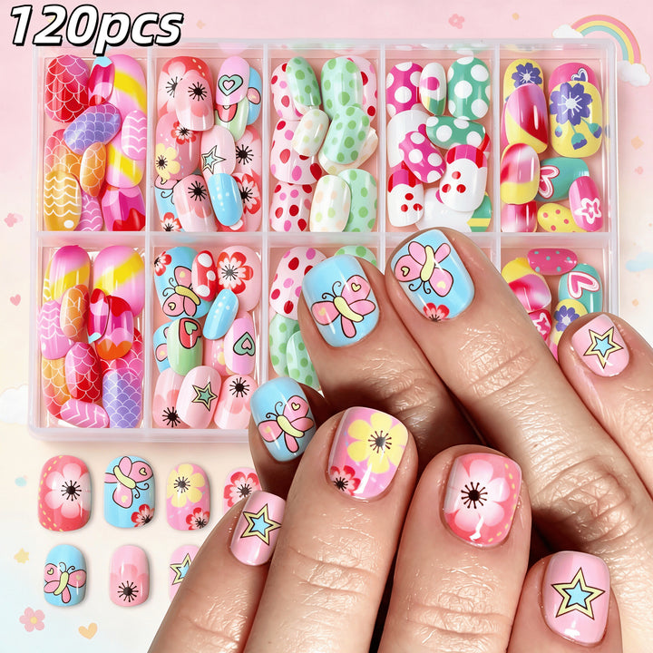 Vibrant Cartoon-Themed Press-On Nail Art Collection Stornfield