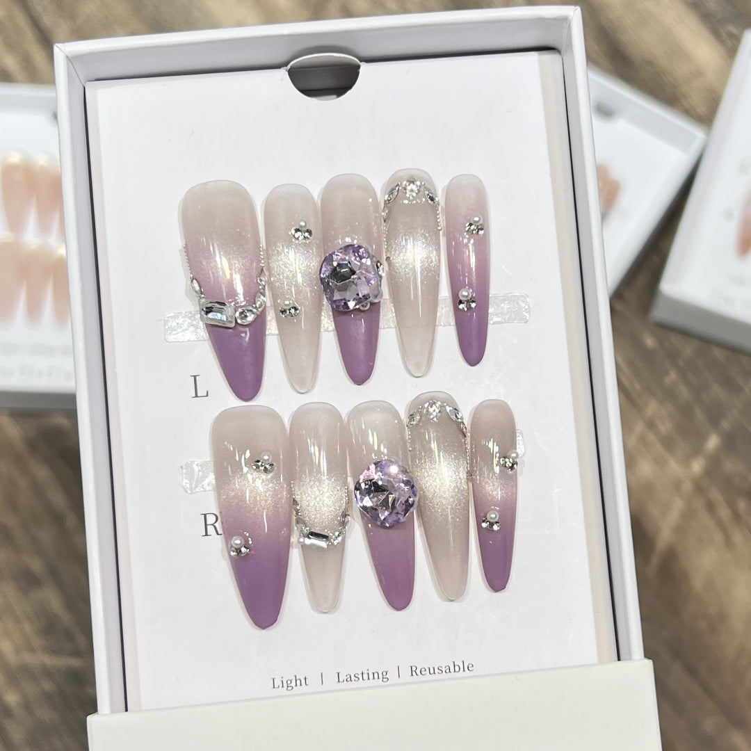 Elegant Stiletto Press-On Nails with Gemstone Accents Stornfield