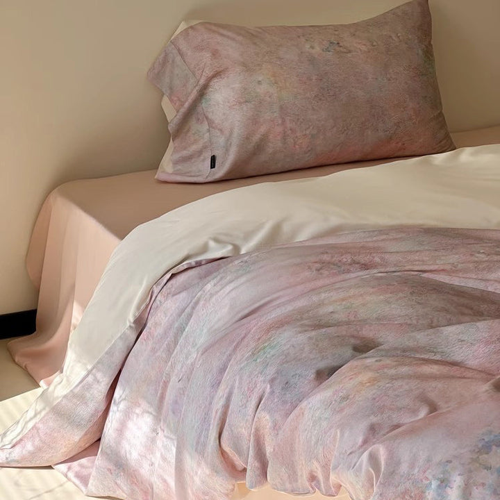 Botanical Watercolor Micro-Sateen Reversible Duvet Cover Set with Embroidered Lumbar Pillow