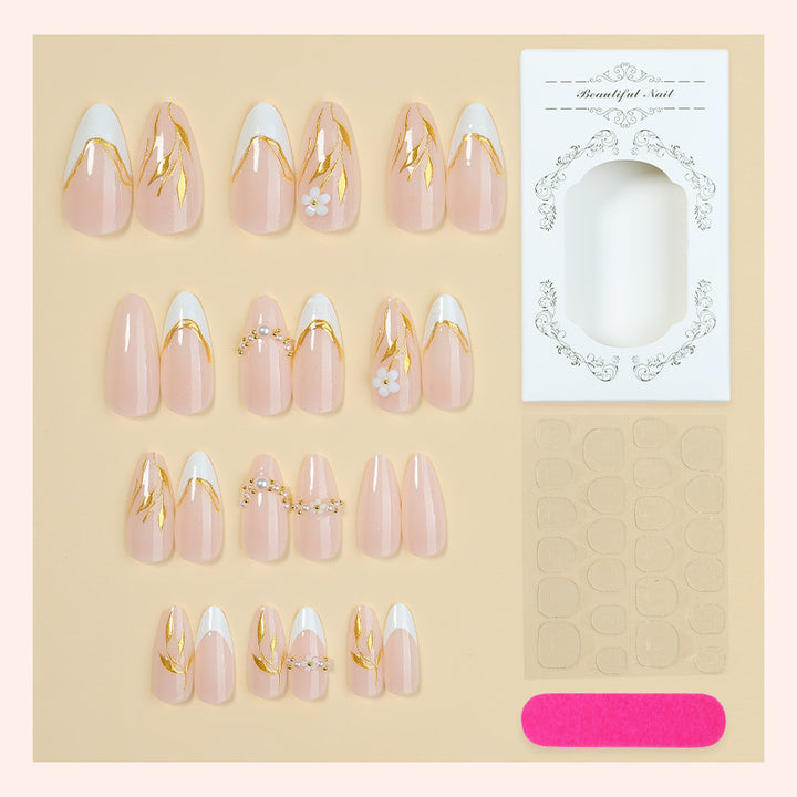 Elegant Decorative Press-On Nail Set with Floral Accents Stornfield