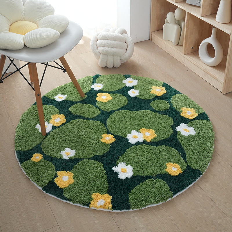 Floral Design Plush Round Rug
