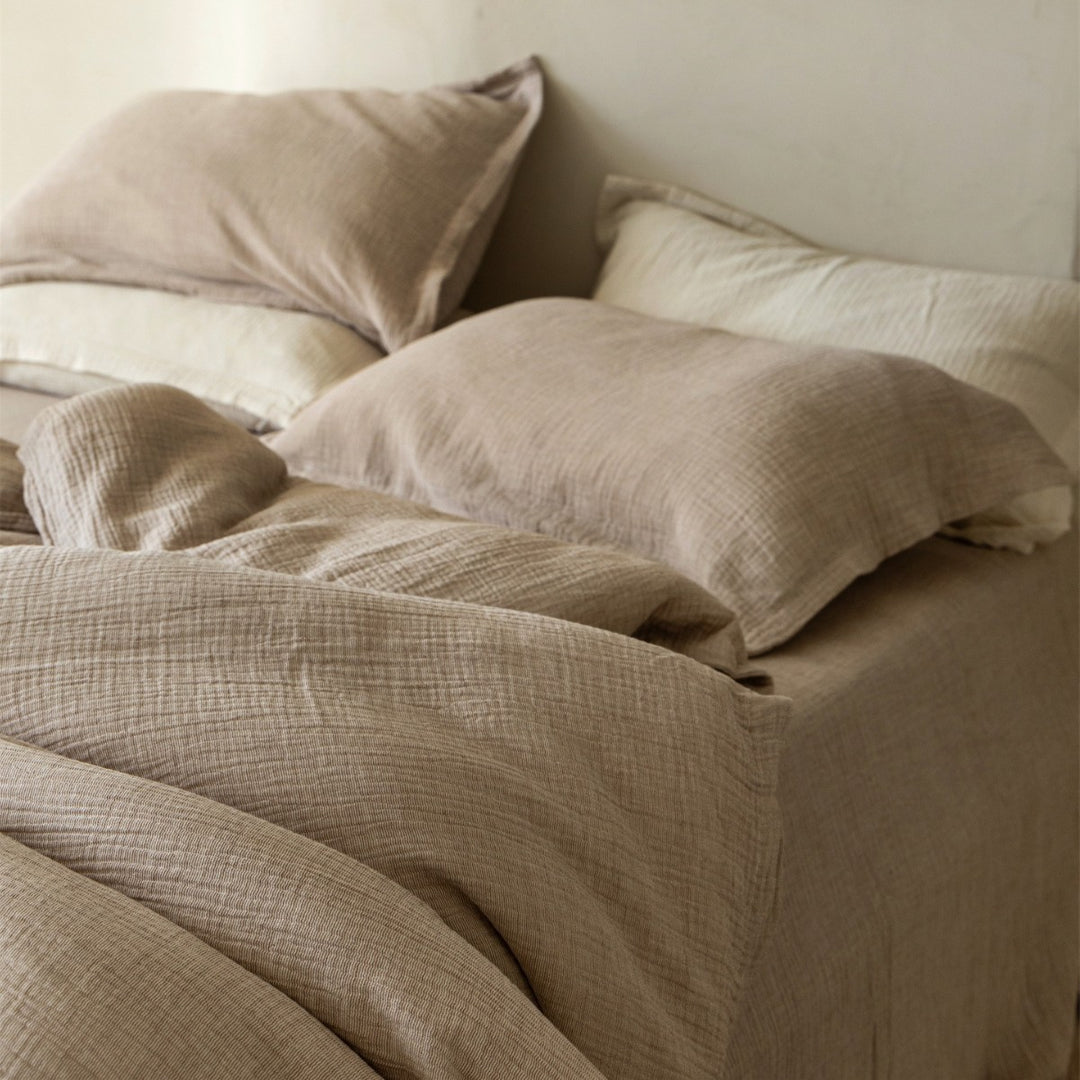Lightweight Crinkled Cotton Gauze Duvet Cover & Pillowcase Set
