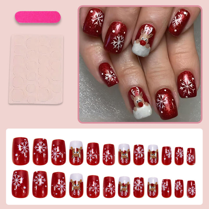 Christmas Art Nail Set with Festive Snowflake and Reindeer Designs Stornfield