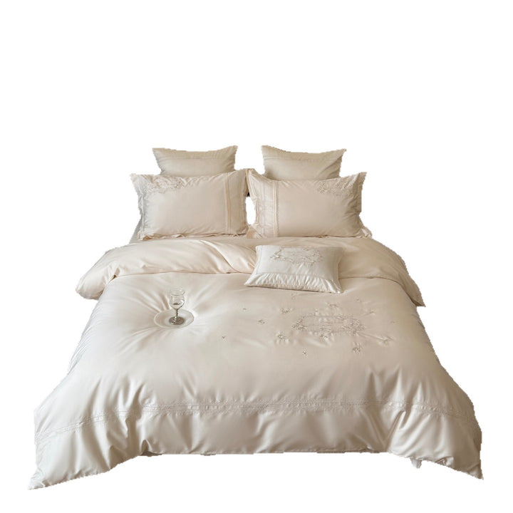 Embroidered Satin Duvet Cover Set with Decorative Pillow Shams