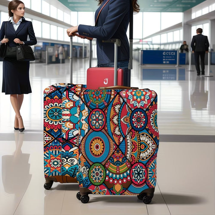 Unisex nan elastic suitcase cover with mandala pattern and telescopic handle compatibility Stornfield