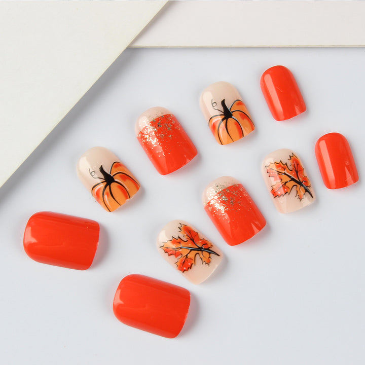 Festive Pumpkin-Themed Press-On Nail Set Stornfield