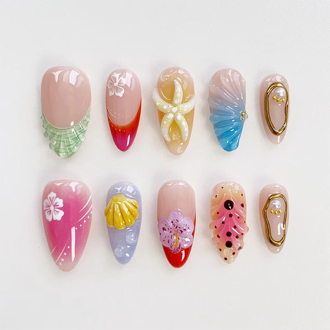 Artistic acrylic nails with maritime designs Stornfield