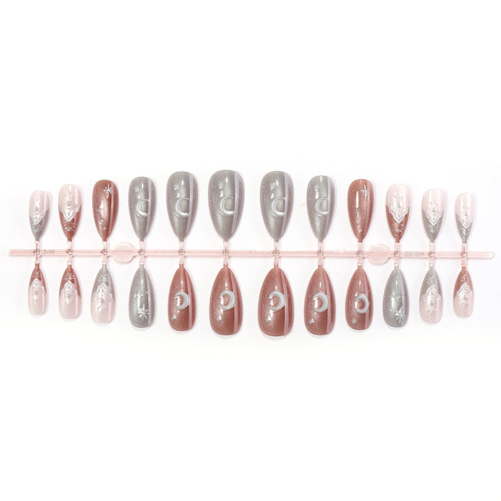 Decorative Press-On Nail Set with Unique Celestial Designs Stornfield