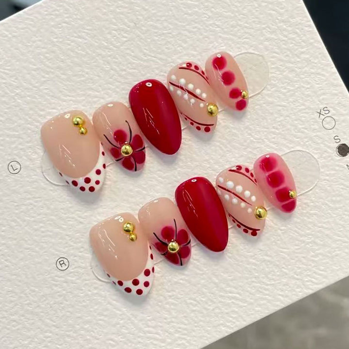 Artistic Blossom-Themed Press-On Nail Set Stornfield