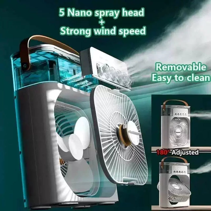 Unisex One Size USB humidifying portable fan with three speed settings, seven-color mood light, removable water tank and sturdy carrying handle Stornfield