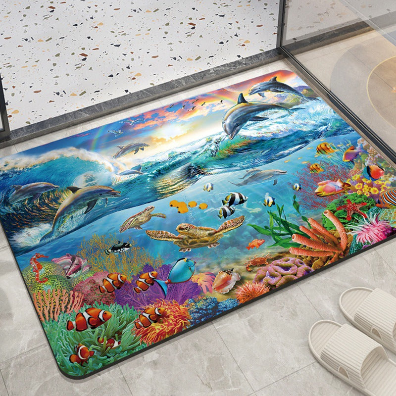 Coastal Ocean-Themed Decorative Floor Mat