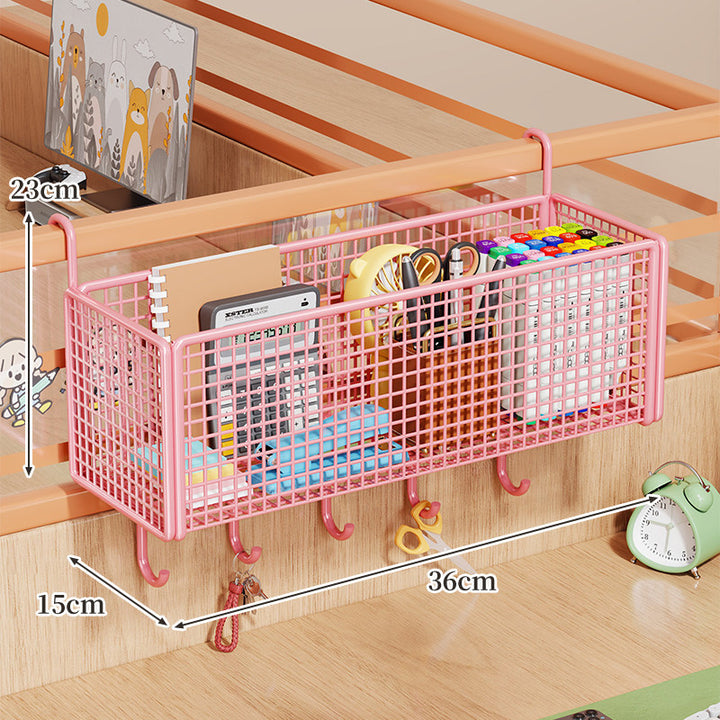 Over-Rail Metal Grid Hanging Storage Basket Organizer for Bunk Bed and Desk