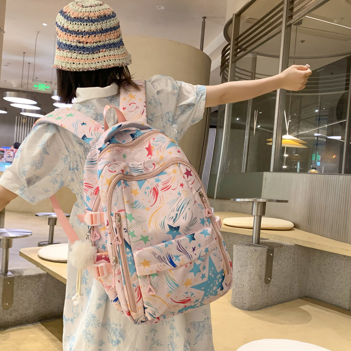 Backpack with Colorful Star Pattern and Innovative Storage Options Stornfield