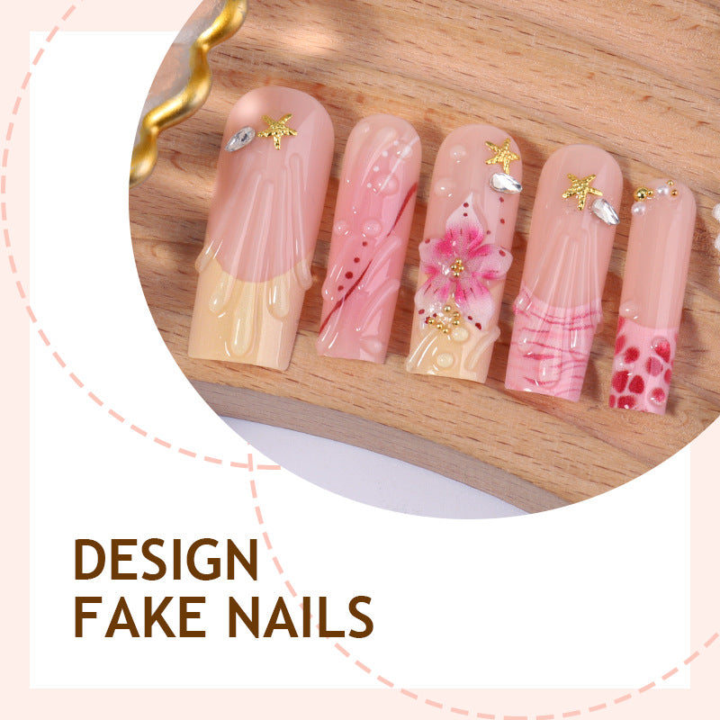 Artificial nails with elegant flower and glitter designs Stornfield