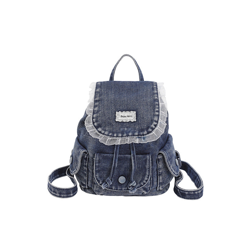 Vintage-Inspired Ruffled Denim Backpack