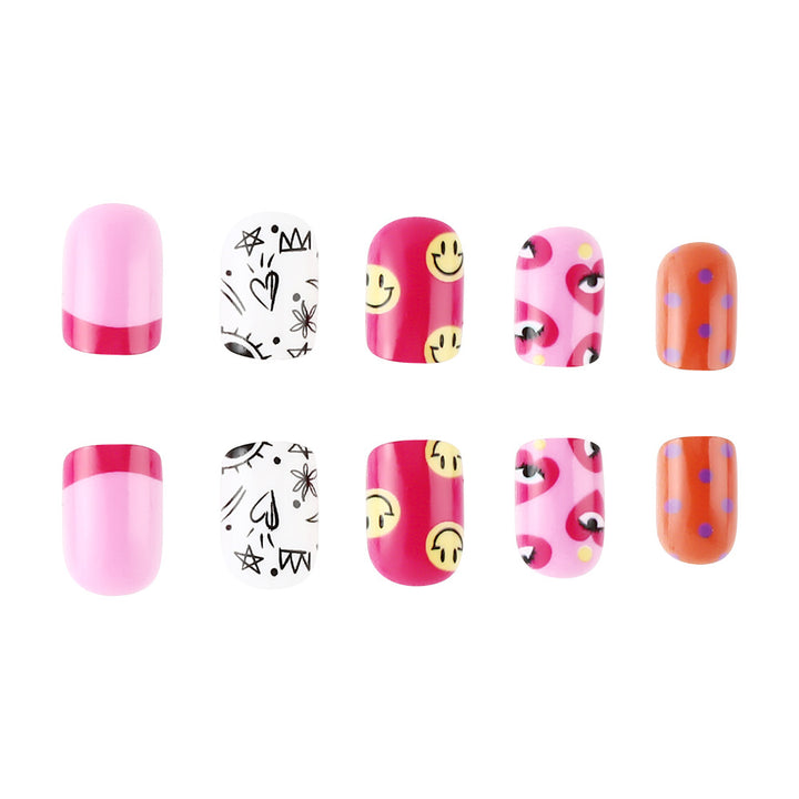 Artistic Press-On Nail Art Set with Playful Designs Stornfield