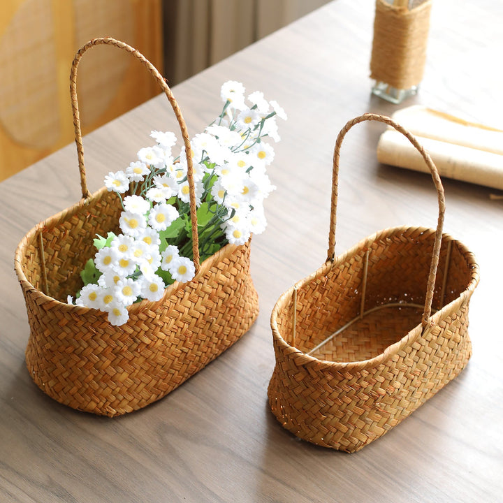 Handwoven Natural Fiber Storage Basket with Double Divider Stornfield