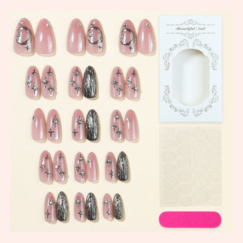 Artificial nail set with sparkling star and moon motifs Stornfield