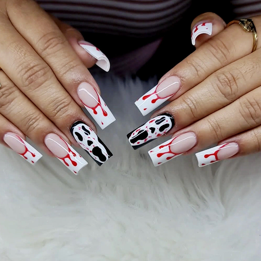 Gothic Blood-Spatter Acrylic Nail Art Extensions Stornfield