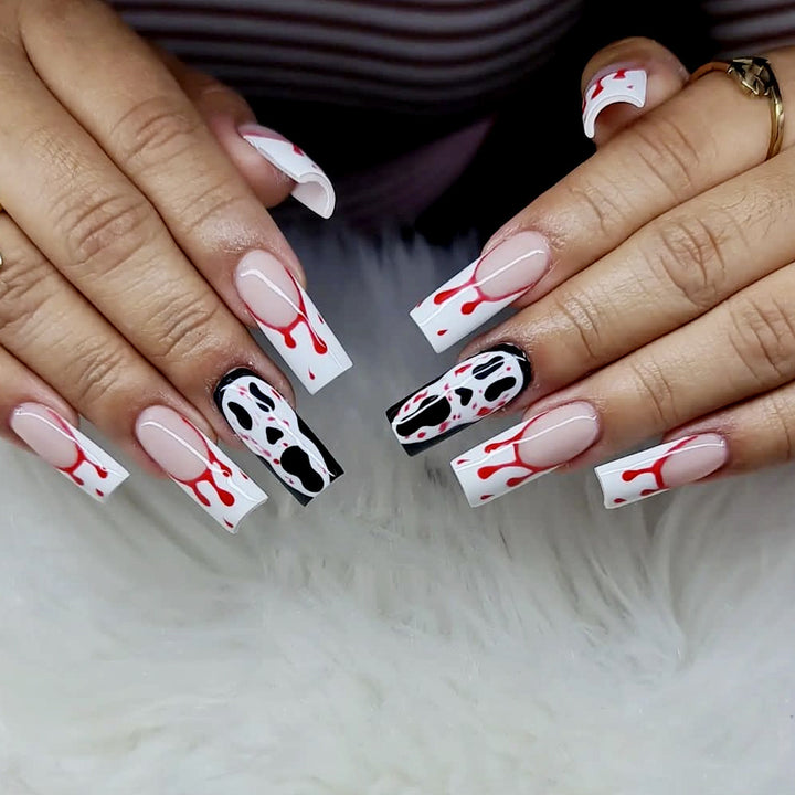 Gothic Blood-Spatter Acrylic Nail Art Extensions Stornfield