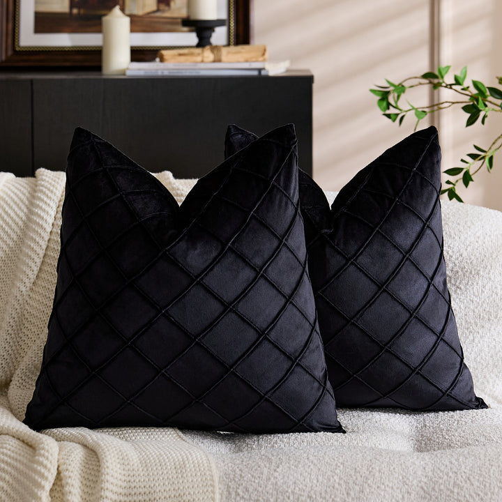 Quilted Diamond Velvet Throw Pillow Cover with Hidden Zipper and Plush Insert Support