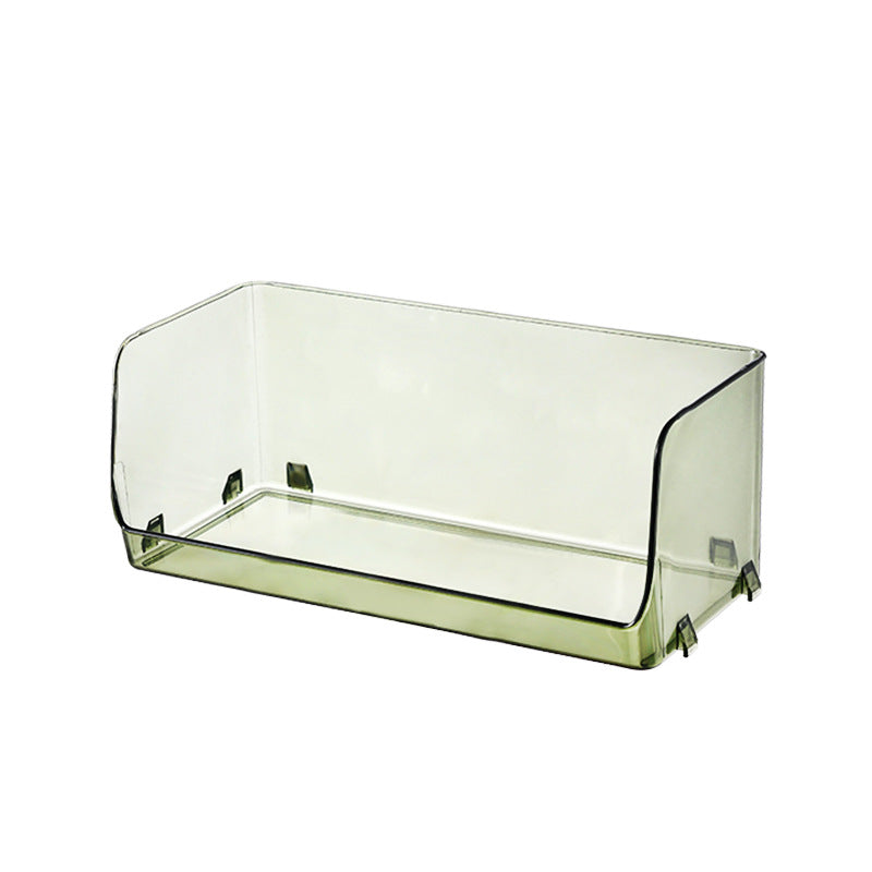 Refrigerator door storage with hanging tabs and drawer function