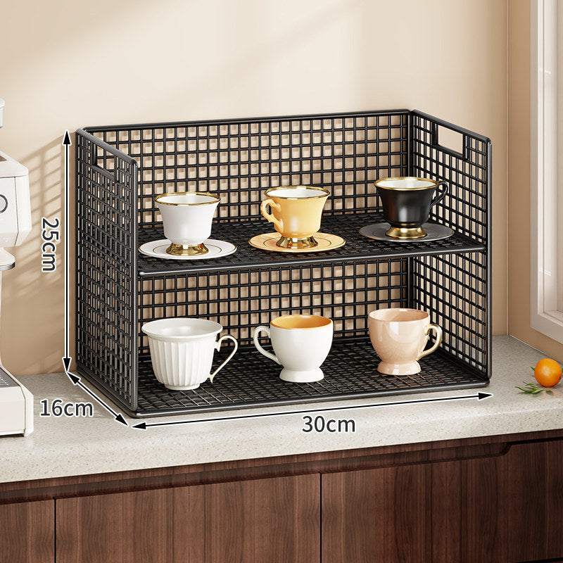 Double-Tier Metal Grid Countertop Organizer Shelf for Cups and Kitchenware