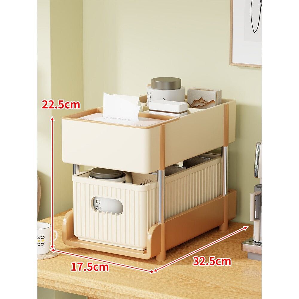 Slim Stackable Two-Tier Plastic Storage Bin Organizer with Removable Baskets