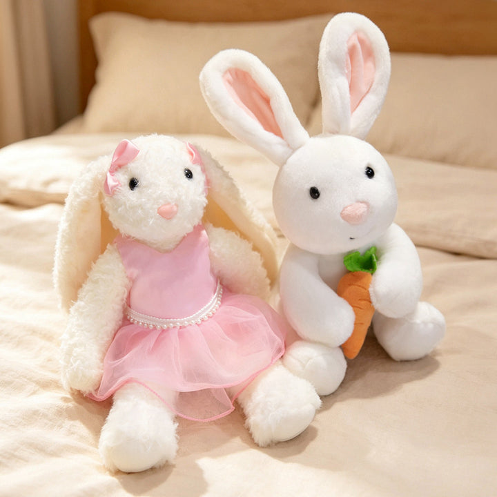 Plush Floral-Lined Ear Bunny Stuffed Toy with Embroidered Face and Curly Faux Fur Stornfield